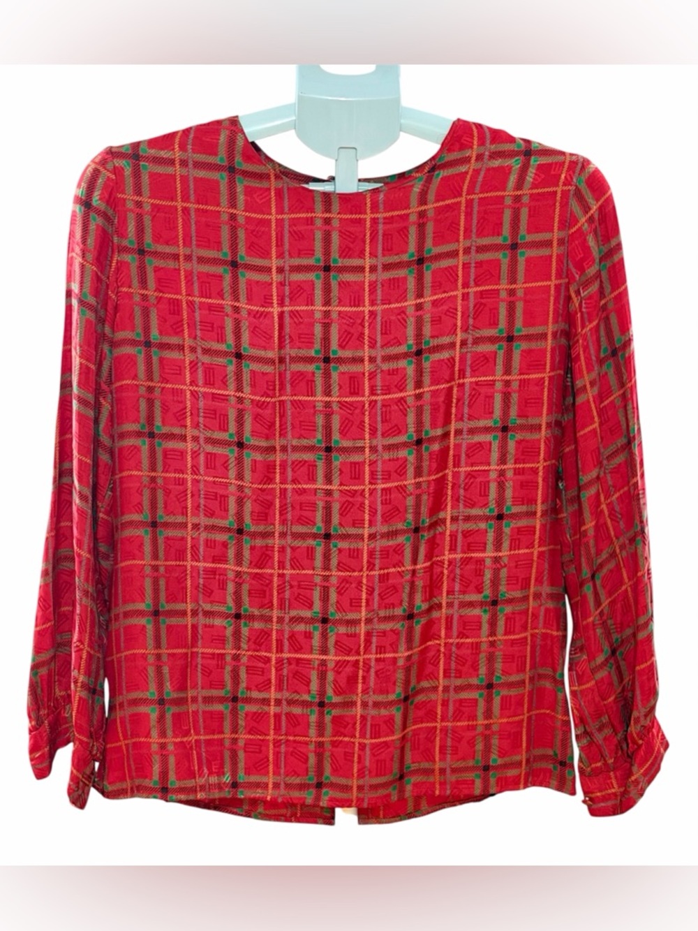 Vintage 100% Silk Red Plaid Silk Blouse – Size S
